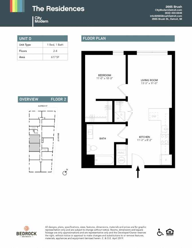 Floor plan for 1 bed, 1 bath, 617 sqft